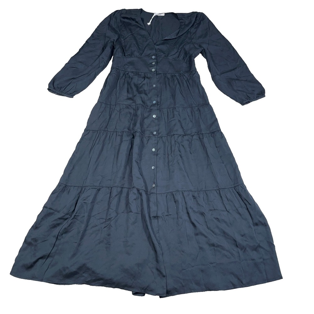 Marine Layer Willow Doublecloth Long Dress Women Size Large Black Tencel Glazy
